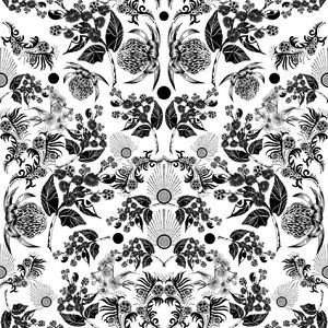 Botanicum Bliss Bush Beauty Black on White, 112cm Wide Quilting Fabric