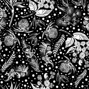 Botanicum Bliss Field Of Dreams White on Black, 112cm Wide Quilting Fabric