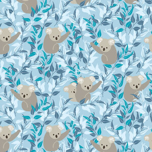Koala Climb on Blue, 112cm Wide Cotton Quilting Fabric 0169C