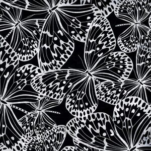 Butterflies (0216) White on Black, 112cm Wide Cotton Quilting Fabric 0216BK