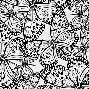 Butterflies (0216) Black on White, 112cm Wide Cotton Quilting Fabric