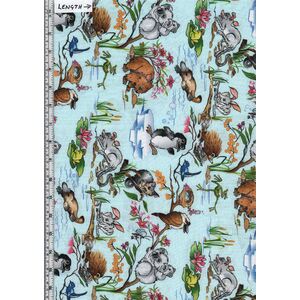 Aussie Nursery Baby Animals Blue, 110cm Wide Cotton Fabric 1029/02