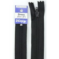 Vizzy Dress Zip, 20cm Colour 02 Black, A Quality Brand Name Zipper