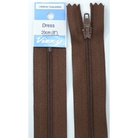 Vizzy Dress Zip, 20cm Colour 107 BROWN, A Quality Brand Name Zipper