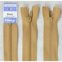 Vizzy Dress Zip, 25cm Colour 08 FAWN, A Quality Brand Name Zipper