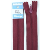 Vizzy Dress Zip, 25cm Colour 108 BURGUNDY, A Quality Brand Name Zipper