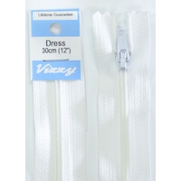 Vizzy Dress Zip, 30cm Colour 01 WHITE, A Quality Brand Name Zipper