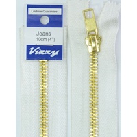 Vizzy Jeans Zip 10cm (4") Colour #01 WHITE, A Quality Brand Name Zipper