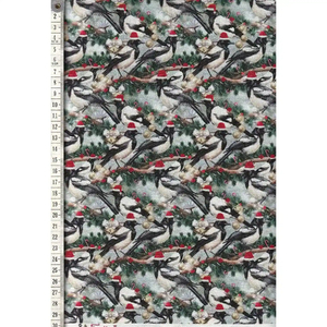 Festive Friends Magpies, 110cm Wide Cotton Fabric 1034D Per 25cm