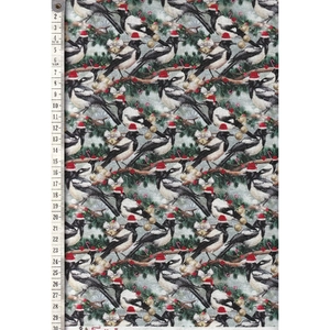 Festive Friends Magpies, 110cm Wide Cotton Fabric 1034D