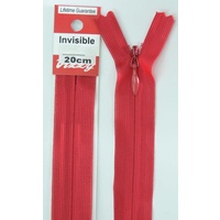 Vizzy Invisible Zip 20cm, Colour 72 RED, A Quality Brand Name Zipper