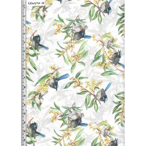 Guntree Friends, Blue Wrens On Cream 7118A, 110cm Wide