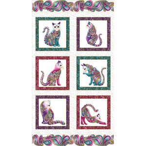 Cat-I-Tude 7122/009, 24 x 42&quot; PANEL, White with Gold Metallic Print By Benartex