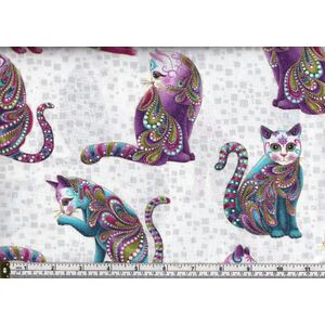 Cat-I-Tude, Artist-O-Cats White, 110cm Wide Cotton Fabric 7122/109