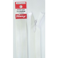 Vizzy Woven Tape Invisible Zip 18-23cm Colour 01 WHITE, A Quality Brand Name Zipper