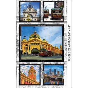 Melbourne Sights 8086K Fabric PANEL 100% Cotton, 110cm x 60cm Panel