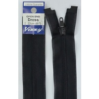 Vizzy Open End Dress Zip 22cm 02 BLACK, A Quality Brand Name Zipper