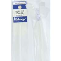 Vizzy Open End Dress Zip 24cm 01 WHITE, A Quality Brand Name Zipper