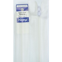 Vizzy Open End Dress Zip 26cm 01 WHITE, A Quality Brand Name Zipper