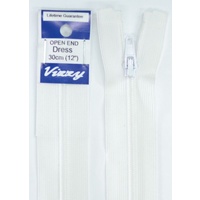 Vizzy Open End Dress Zip 30cm 01 WHITE, A Quality Brand Name Zipper