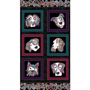 Dog On It 9050/5012, 24 x 42&quot; Fabric PANEL, Black Multi Print By Benartex