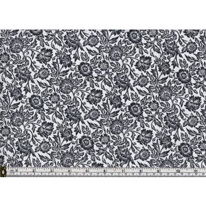 Cotton Fabric 9077B Black &amp; Whites FLOWERS B, 110cm Wide Per Metre