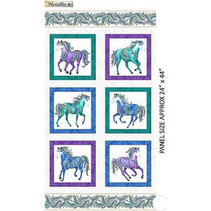 Horsen Around 9099/5009 PANEL Multi On White Cotton Fabric, per Panel