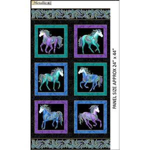 Horsen Around 9099/5012 PANEL Multi On Black Cotton Fabric, per Panel