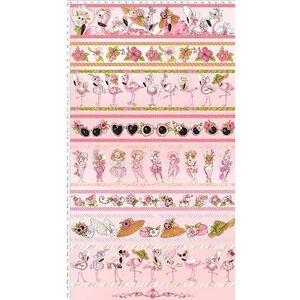 Flamingo Fancy, Flam Borders Pink, 112cm Wide Cotton Fabric 9123/332