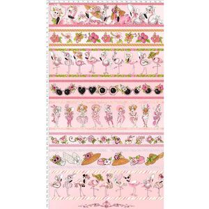 Flamingo Fancy, Flam Borders Pink, 112cm Wide Cotton Fabric 9123/332