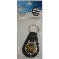 Our Lady of Perpetual Help Leather Keyring Medallion 30mm, 80mm Overall Length