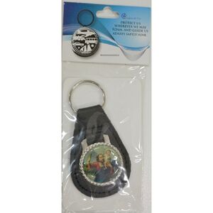 Saint Christopher Leather Keyring (Medallion is 30mm, Keyring 80mm Overall Length)