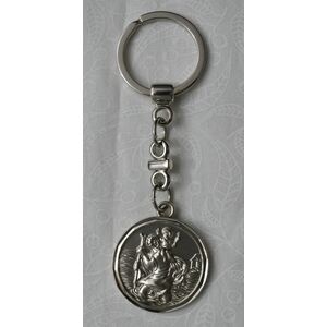 Saint Christopher Bright Silver Tone Keyring, 100mm Overall, 30mm Diameter Medal