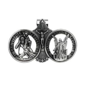 Visor Clip Pewter St Christopher &amp; Guardian Angel KVC104