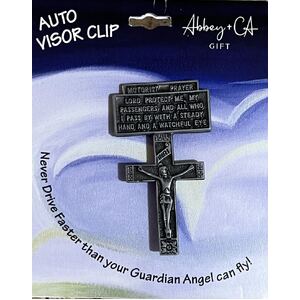 Crucifix Motorist Prayer Pewter Visor Clip, 30mm x 55mm. KVC111