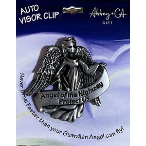 Angel of the Highway Pewter Visor Clip, 53mm x 53mm. KVC119