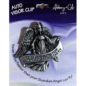 Never Drive Faster Than Your Angel Can Fly Pewter Visor Clip, 53mm x 50mm KVC153