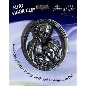 Holy Family Pewter Visor Clip, 50mm x 59mm. KVC169