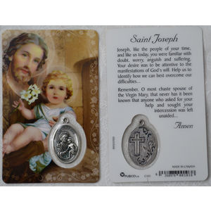 ST JOSEPH, Window Prayer Card &amp; Charm, 54mm x 85mm, Inspirational