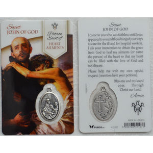 St John Of God, Patron Saint Of Heart Ailments Lam Window Prayer Card 54x85mm