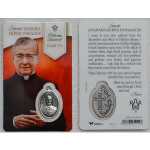 St Josemaria Escriva De Balaguer, Patron Saint Of Diabetes Laminated Window Prayer Card