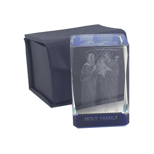 Laser Crystal Block, HOLY FAMILY Image, Ornate Block. 40mm Sq. x 60mm
