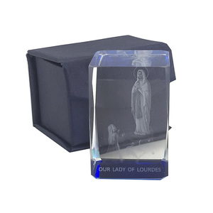 Laser Crystal Block, OUR LADY OF LOURDES Image, Ornate Block. 40mm Sq. x 60mm