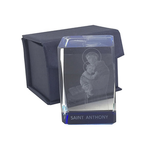 Laser Crystal Block, SAINT ANTHONY Image, Ornate Block. 40mm Sq. x 60mm