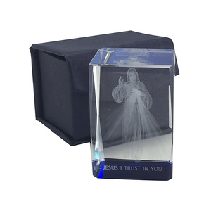 Laser Crystal Block, DIVINE MERCY Image, Ornate Block. 40mm Sq. x 60mm