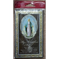 Miraculous Pewter Medal, 12mm x 20mm Oval, Stainless Steel Chain &amp; Biography