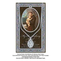 Pewter Saint Anthony Medal, 15 x 24mm Oval, Stainless Steel Chain &amp; Biography