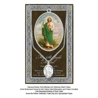 Pewter Saint JUDE Medal, 16mm Diameter, 60cm Stainless Steel Chain &amp; Biography