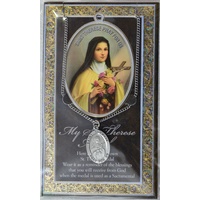 Pewter Saint Therese Medal, 17 x 24mm Oval Pendant, Stainless Steel Chain &amp; Biography