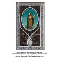 Pewter Saint Brendan Medal Pendant, 15 x 24mm Oval, Stainless Steel Chain &amp; Biography